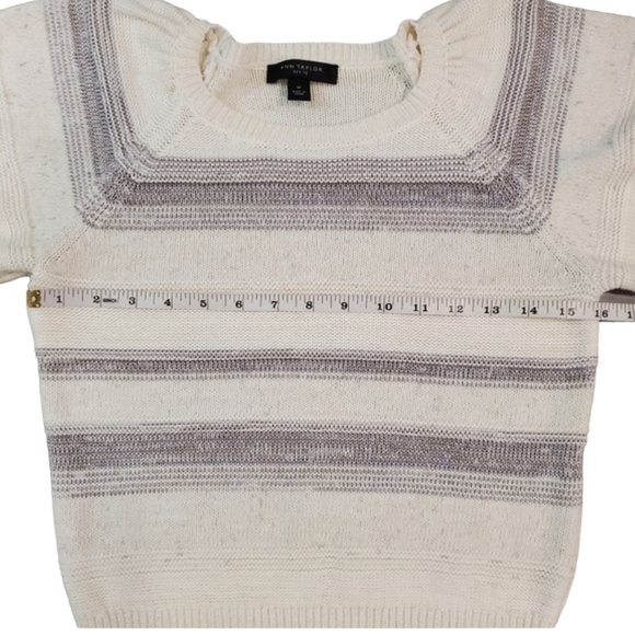 Ann Taylor Sweater Womens Petite Small Top Striped Short Sleeve Beige Grey - Picture 5 of 8